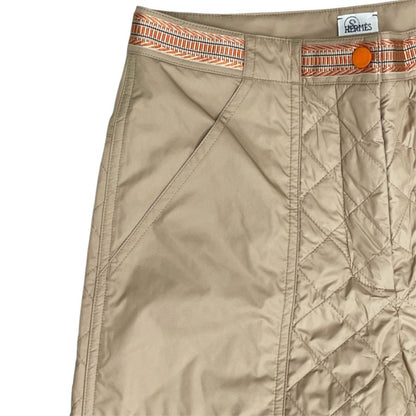 Hermes Long Pants Quilted Hem Zip Polyester Beige Casual — view 2