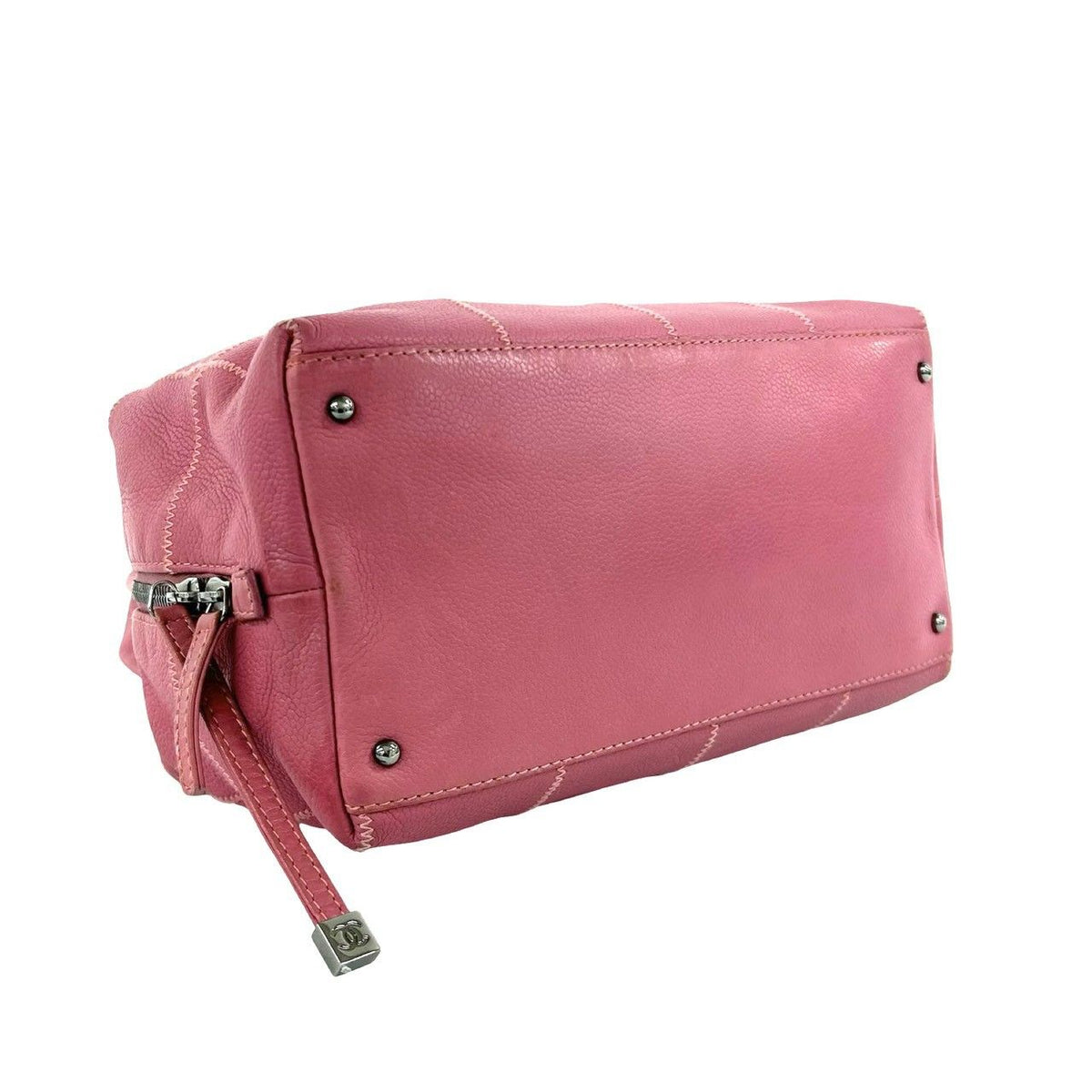 Chanel Choco Bar CC Logo Caviar Leather Mini Boston Bag Pink — view 7