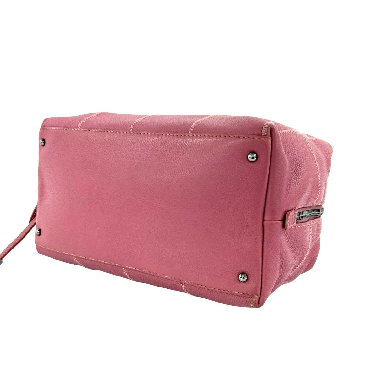 Chanel Choco Bar CC Logo Caviar Leather Mini Boston Bag Pink — view 8
