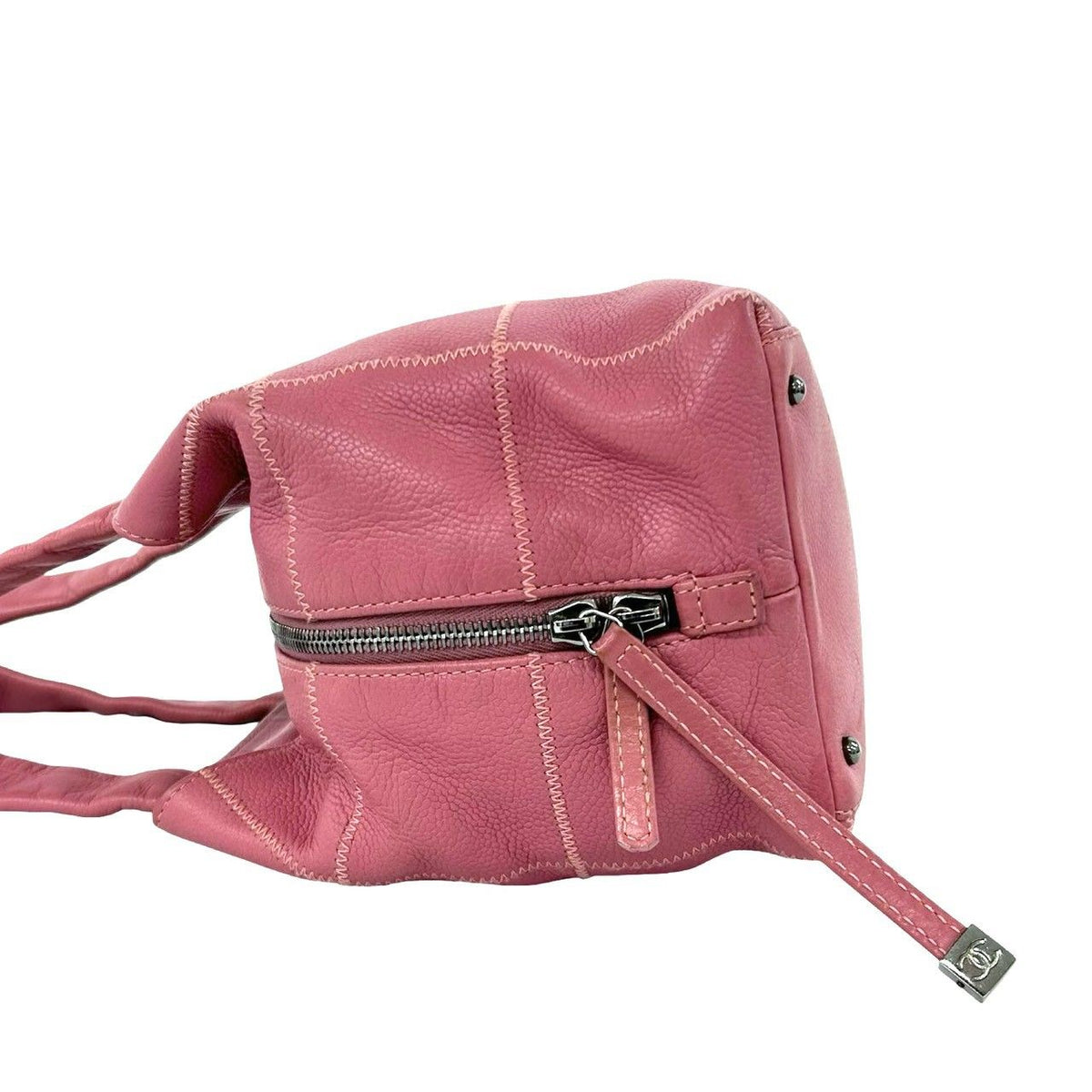 Chanel Choco Bar CC Logo Caviar Leather Mini Boston Bag Pink — view 5