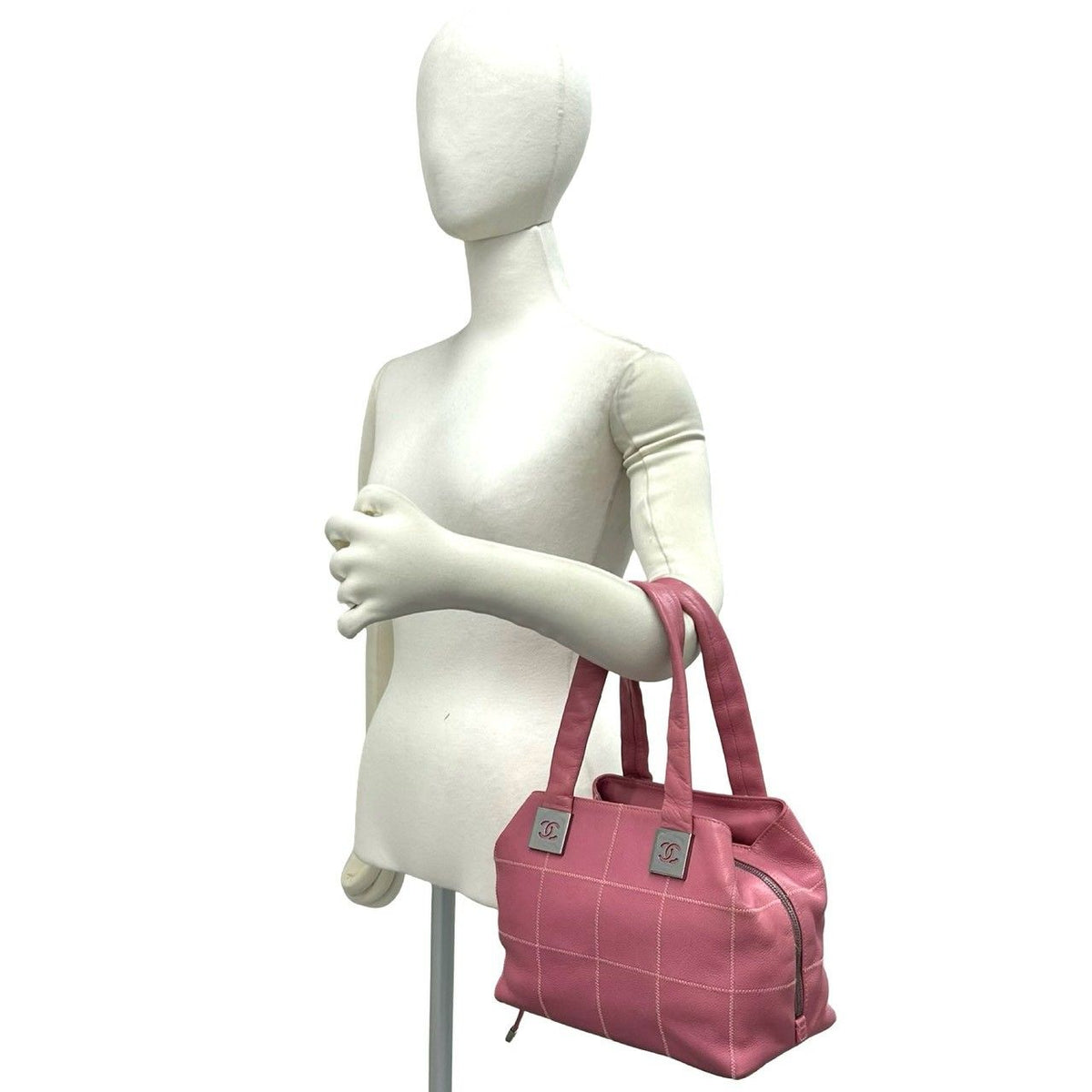 Chanel Choco Bar CC Logo Caviar Leather Mini Boston Bag Pink — view 2