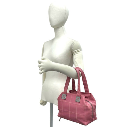 Chanel Choco Bar CC Logo Caviar Leather Mini Boston Bag Pink — view 2