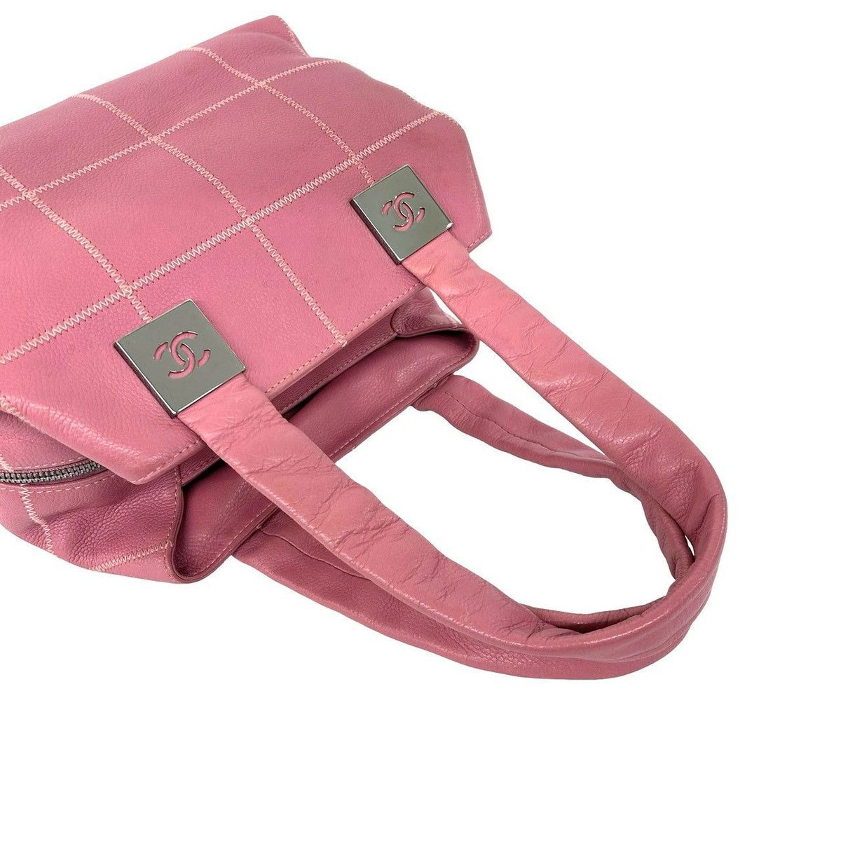 Chanel Choco Bar CC Logo Caviar Leather Mini Boston Bag Pink — view 4