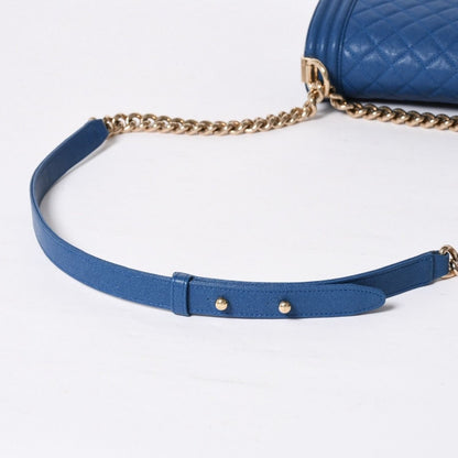 Chanel Boy 25 Chain Shoulder Bag CC Logo Caviar Leather Blue — view 8