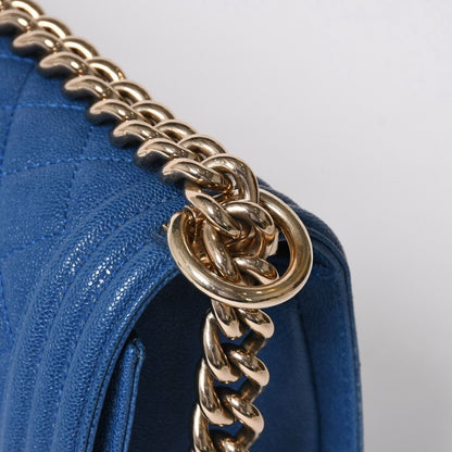 Chanel Boy 25 Chain Shoulder Bag CC Logo Caviar Leather Blue — view 6