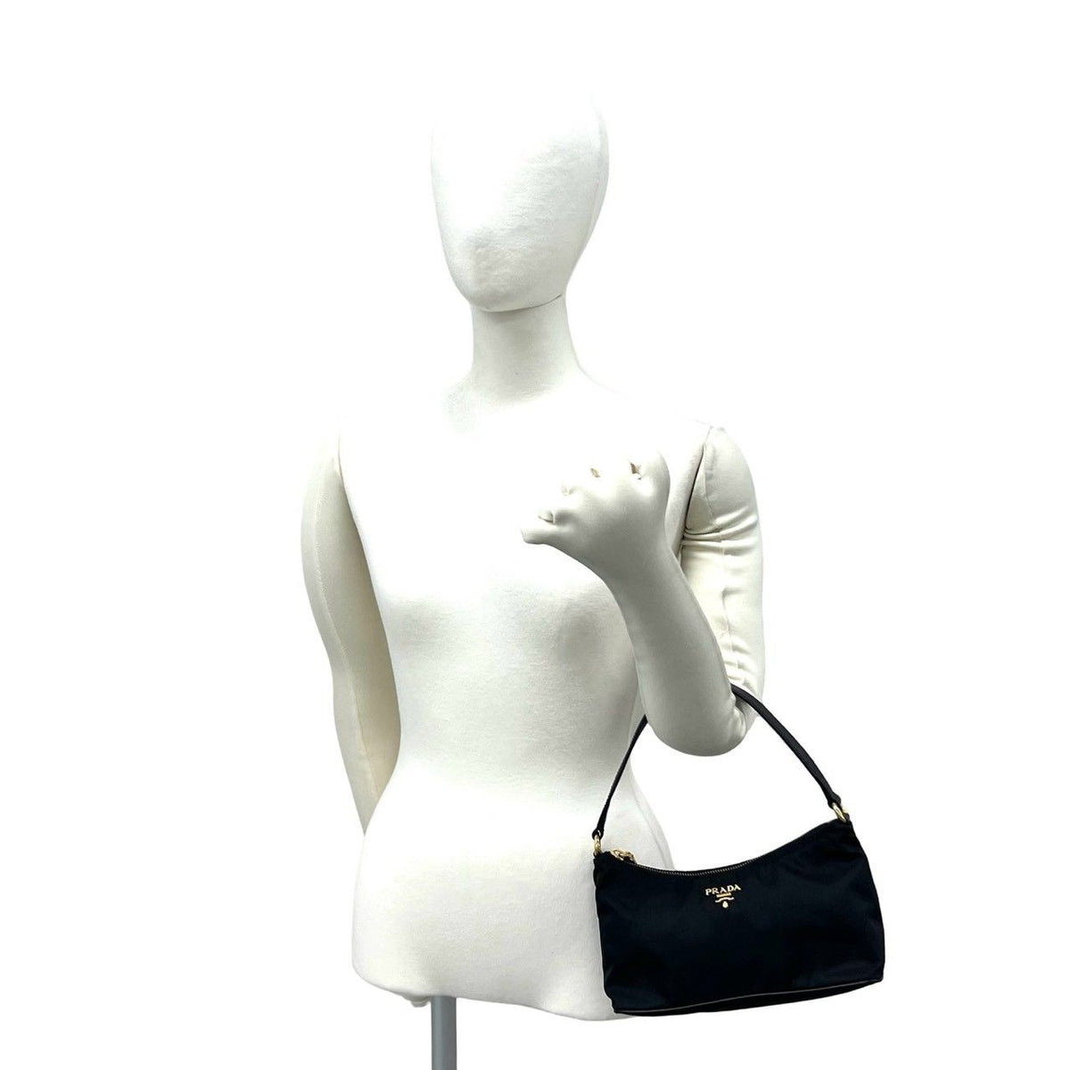 Prada Logo Tessuto Pocono Nylon Saffiano Leather Mini Handbag Pouch Black — view 2
