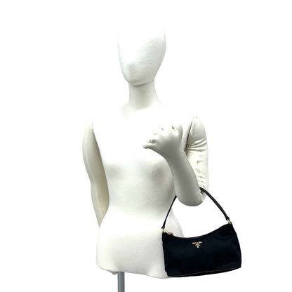 Prada Logo Tessuto Pocono Nylon Saffiano Leather Mini Handbag Pouch Black — view 2