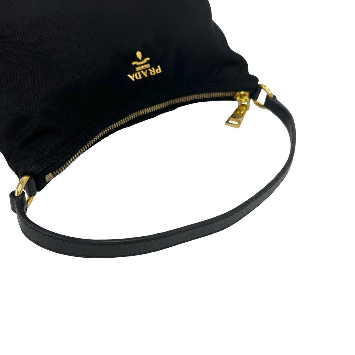 Prada Logo Tessuto Pocono Nylon Saffiano Leather Mini Handbag Pouch Black — view 4