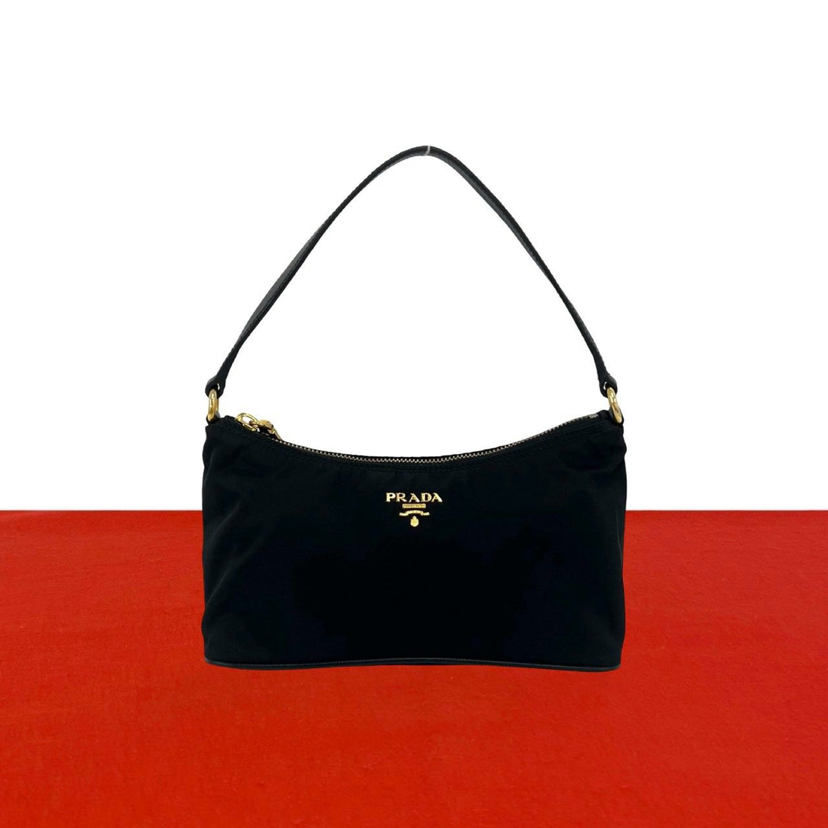Prada Logo Tessuto Pocono Nylon Saffiano Leather Mini Handbag Pouch Black