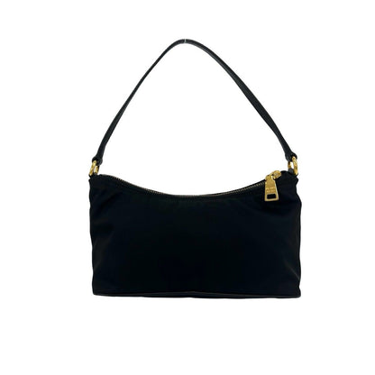 Prada Logo Tessuto Pocono Nylon Saffiano Leather Mini Handbag Pouch Black — view 3