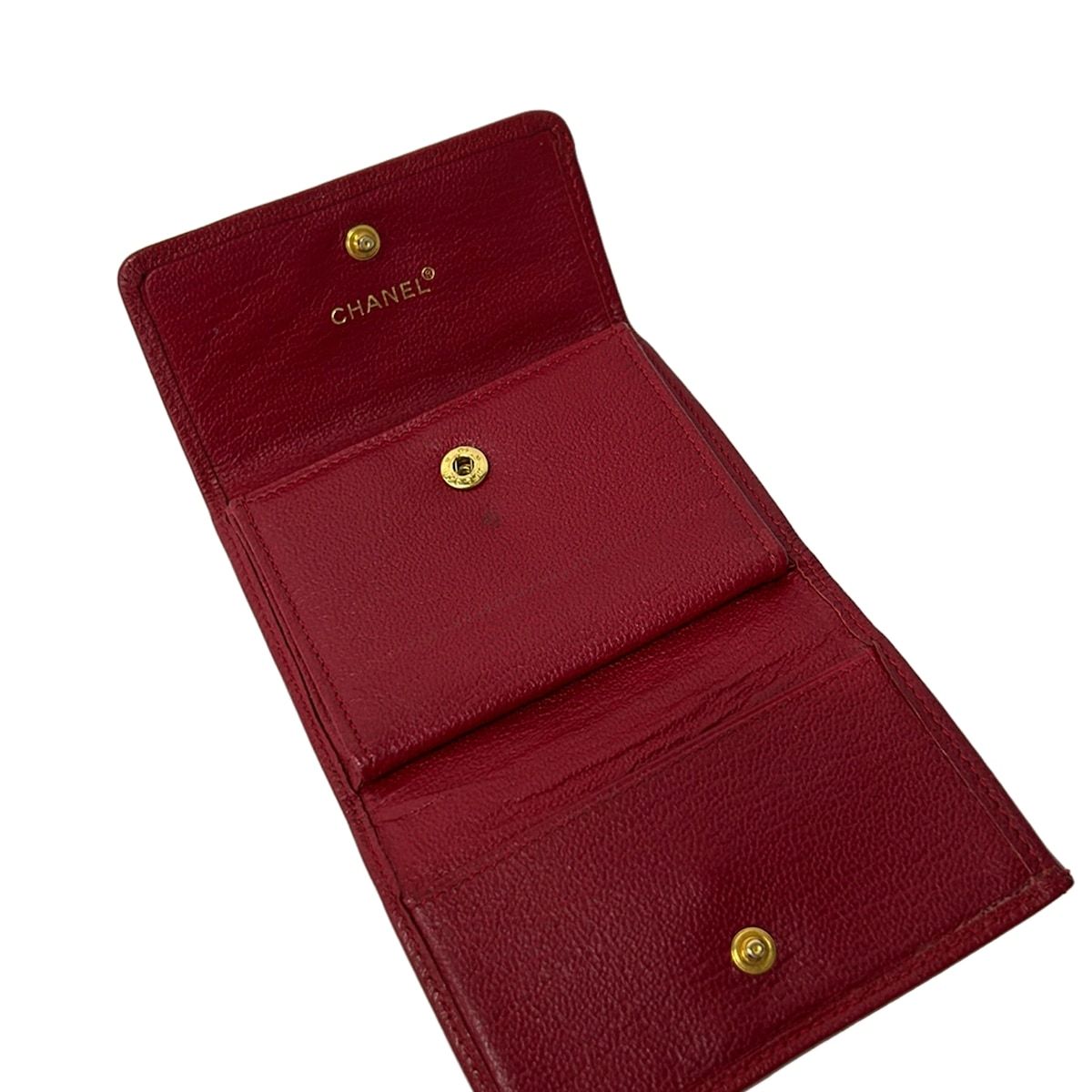 Chanel Trifold Wallet Red CC Logo Gold Leather — view 3