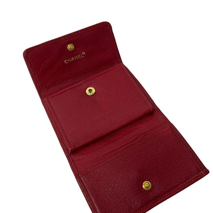 Chanel Trifold Wallet Red CC Logo Gold Leather — view 3