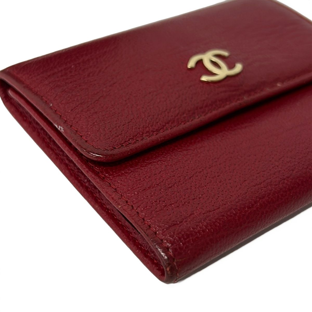 Chanel Trifold Wallet Red CC Logo Gold Leather — view 6