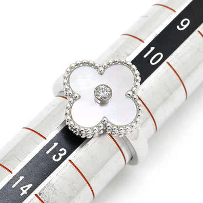 Van Cleef & Arpels Ring Vintage Alhambra Pearl White Gold 52 Shell Diamond — view 8