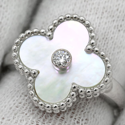 Van Cleef & Arpels Ring Vintage Alhambra Pearl White Gold 52 Shell Diamond — view 7