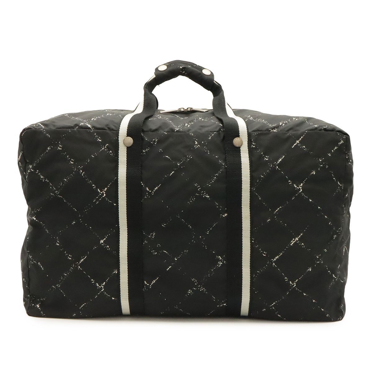 Chanel Travel Line Boston Bag Purse Nylon Black Red