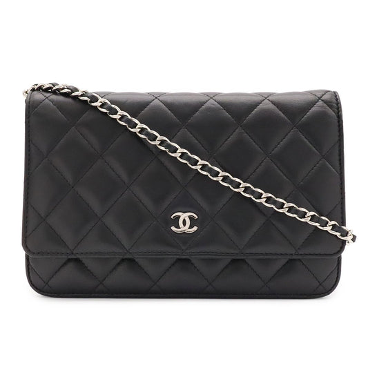 Chanel Quilted CC Logo Chain Wallet Shoulder Bag Pochette Lambskin Leather