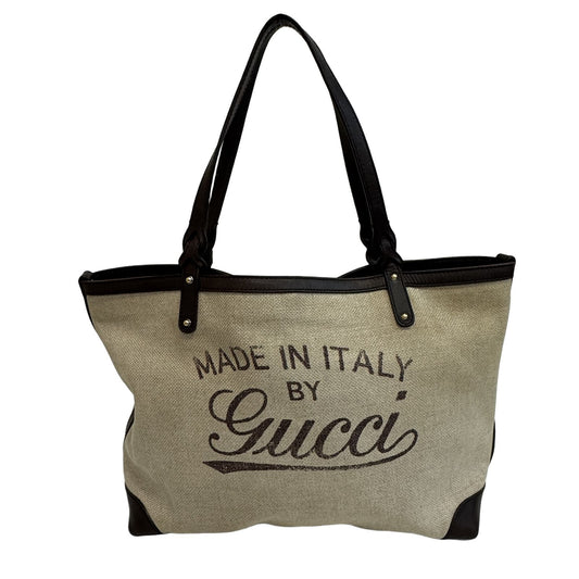 Gucci Craft Tote Bag Canvas Leather Beige Brown