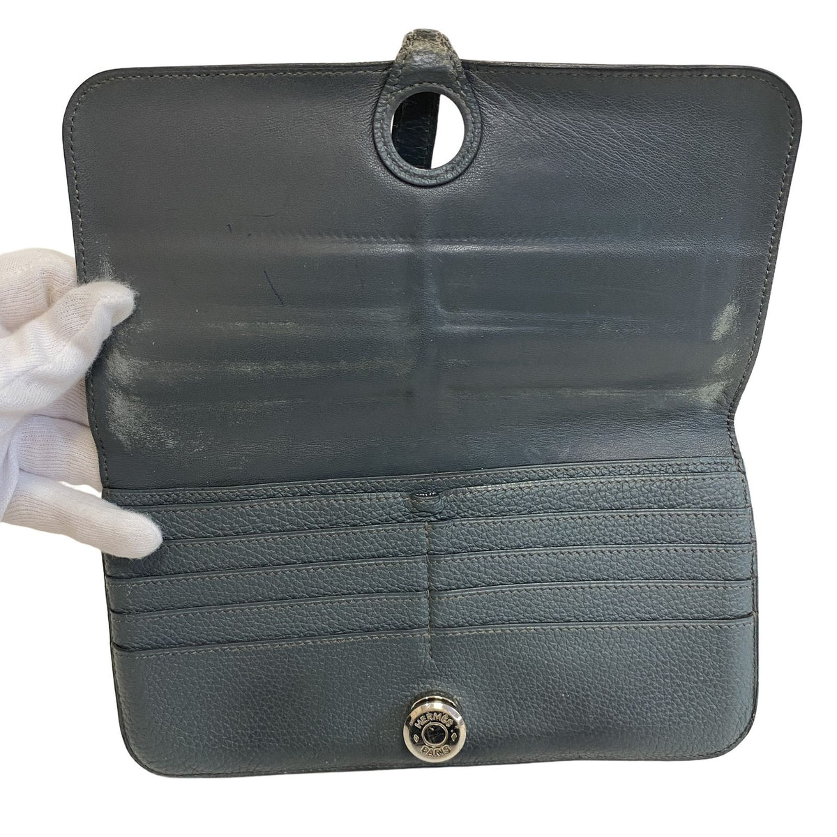 Hermes Dogon Long Leather Wallet Bifold Gray — view 6