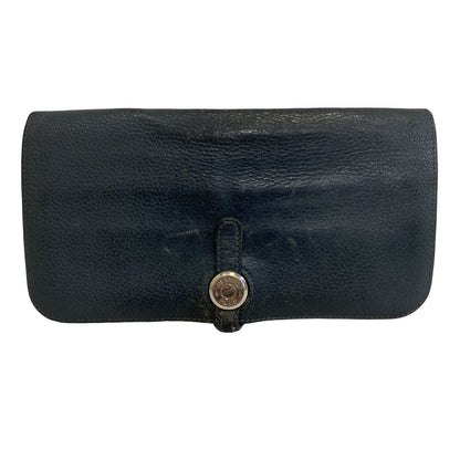 Hermes Dogon Long Leather Wallet Bifold Gray