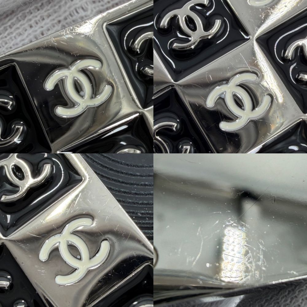 Chanel Brooch CC Logo Record Motif 04P Silver Black — view 5