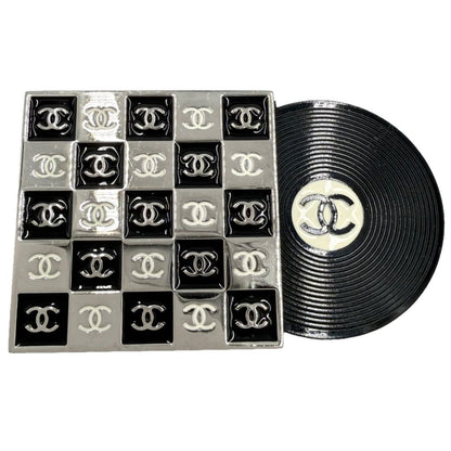Chanel Brooch CC Logo Record Motif 04P Silver Black