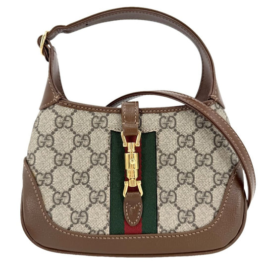 Gucci 2-Way Jackie 1961 Mini Hobo Shoulder Bag Crossbody Sherry Line GG Supreme