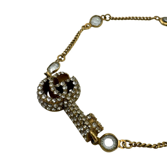Gucci Double G Key Motif Interlocking G Rhinestone Gold Finish Brass Bracelet