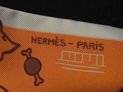 Hermes les Chiens Parisiens Parisian Twilly Silk 100% Ribbon Scarf Orange — view 3