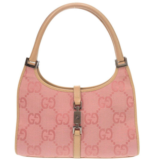 Gucci Vintage Jackie GG Pattern Canvas Leather Pink Beige Shoulder Bag