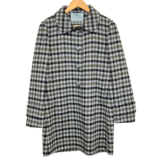 Prada Coat S Light Blue Black Long Sleeve Plaid Pattern