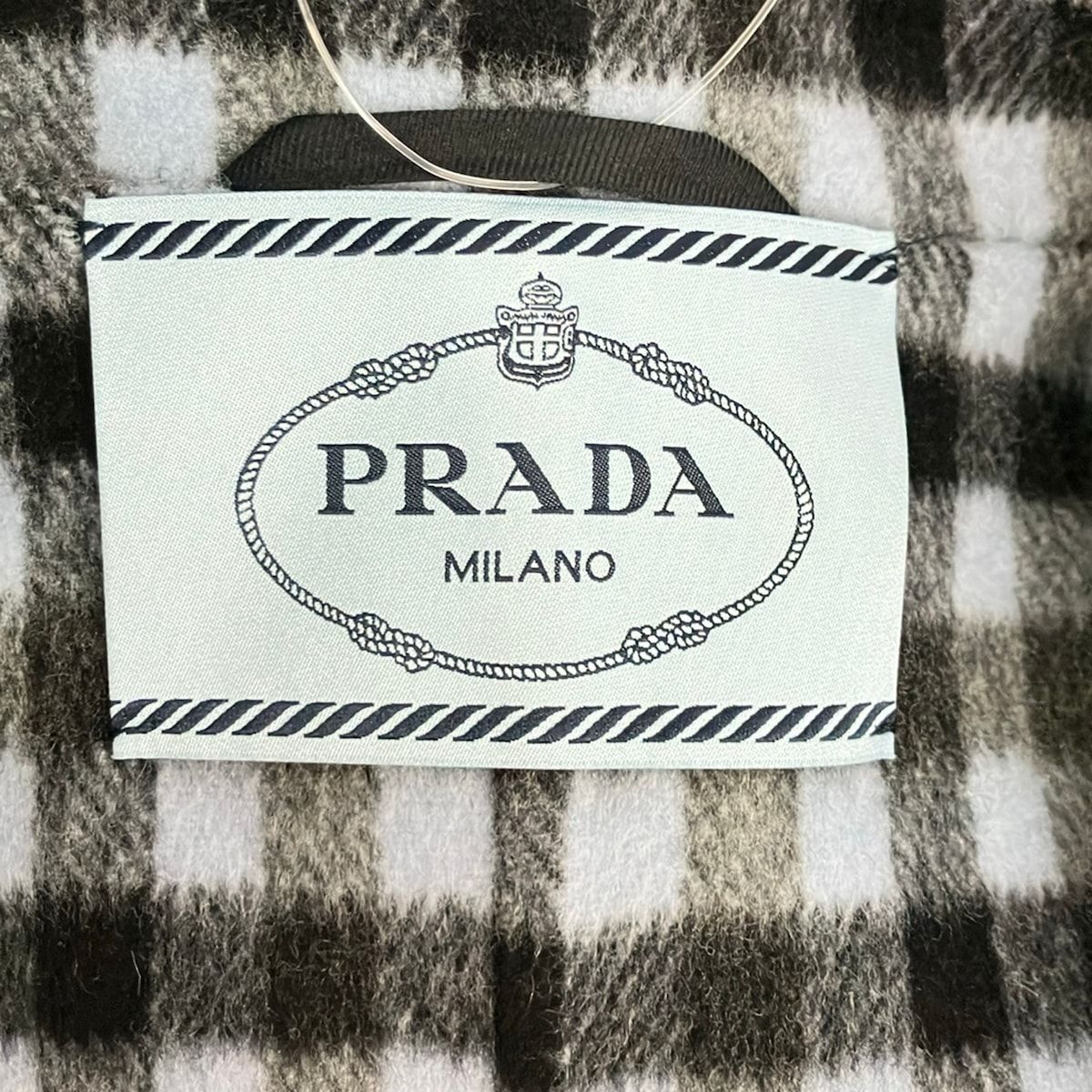 Prada Coat S Light Blue Black Long Sleeve Plaid Pattern — view 3