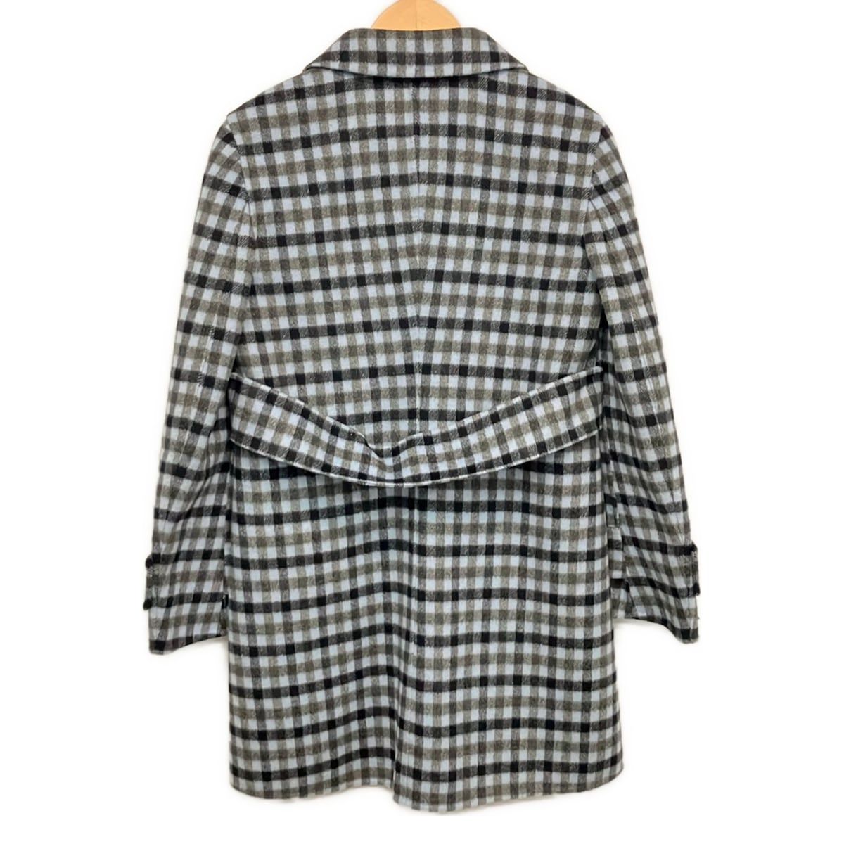 Prada Coat S Light Blue Black Long Sleeve Plaid Pattern — view 2