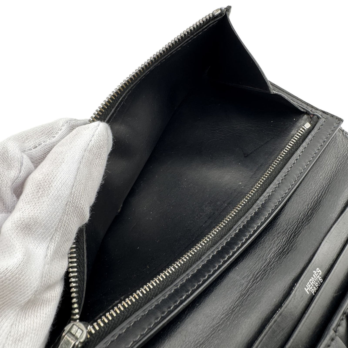 Hermes Bearn Soufflet I Leather Bifold Wallet Black Silver — view 6