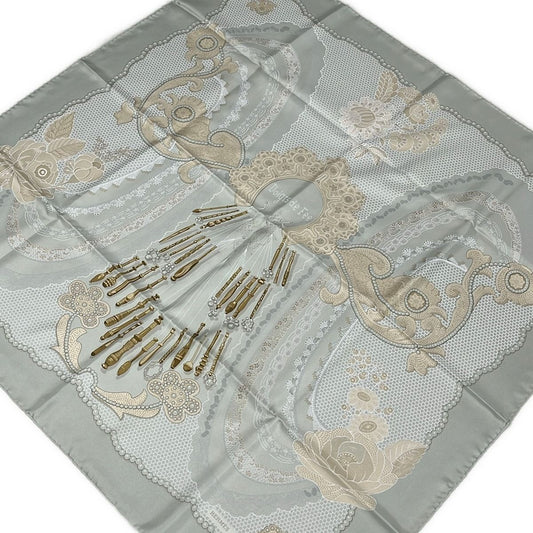 Hermes Scarf Carre 90 Light Gray Beige Multi Doigts de Fee Fairy Finger