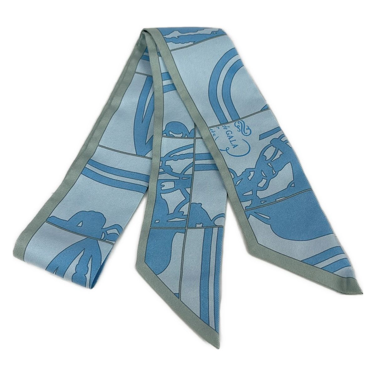 Hermes Scarf Twilly Light Blue Gray Ribbon Brides de Gala