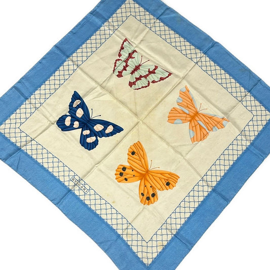 Bvlgari Scarf Ivory Light Blue Multi Butterfly