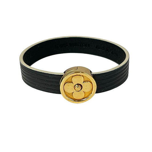 Louis Vuitton Bracelet Flower Action Leather Black 17