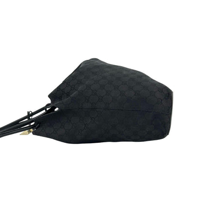 Gucci GG Canvas Pattern Leather Drawstring Shoulder Bag Tote Black — view 5