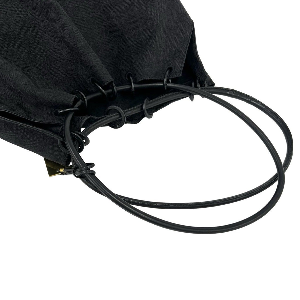 Gucci GG Canvas Pattern Leather Drawstring Shoulder Bag Tote Black — view 4