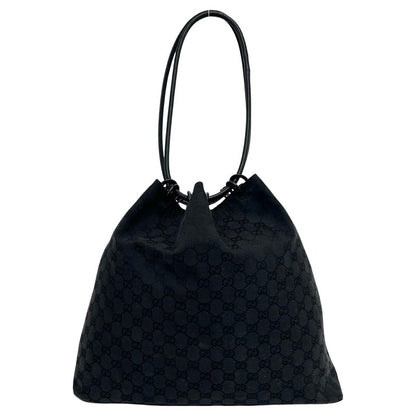 Gucci GG Canvas Pattern Leather Drawstring Shoulder Bag Tote Black — view 3