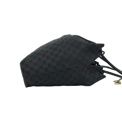 Gucci GG Canvas Pattern Leather Drawstring Shoulder Bag Tote Black — view 6
