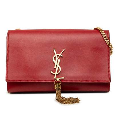 Saint Laurent YSL Logo Kate Tassel Chain Shoulder Bag Red Gold Leather