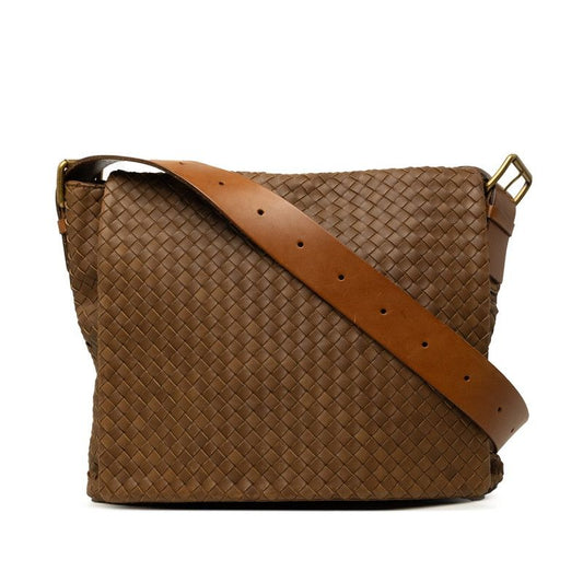 Bottega Veneta Intrecciato Crossbody Shoulder Bag Brown Leather