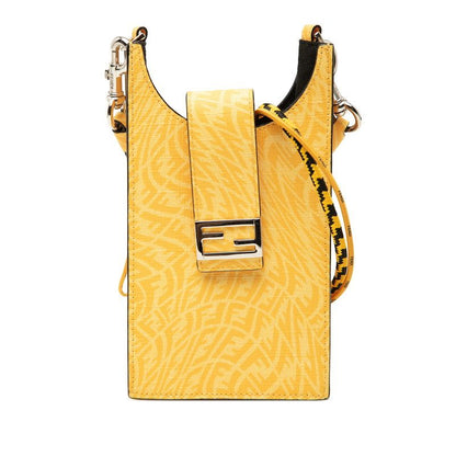 Fendi FF Vertigo Crossbody Shoulder Bag Phone Yellow Leather