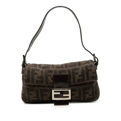 Fendi Zucca Mamma Bucket Handbag Brown Wool Leather