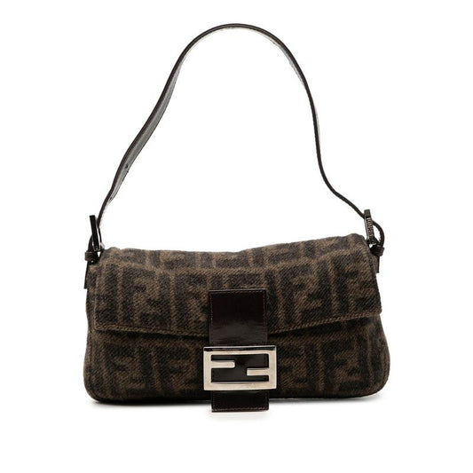 Fendi Zucca Mamma Bucket Handbag Brown Wool Leather