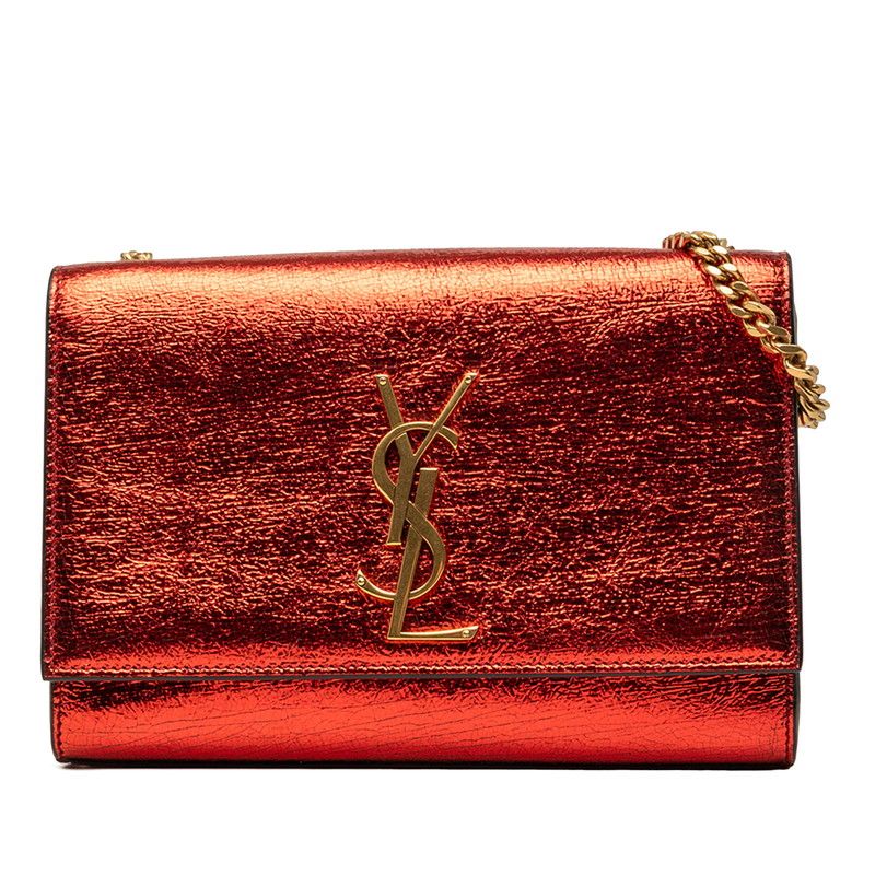 Saint Laurent YSL Logo Cassandra Chain Shoulder Bag Red Gold Leather