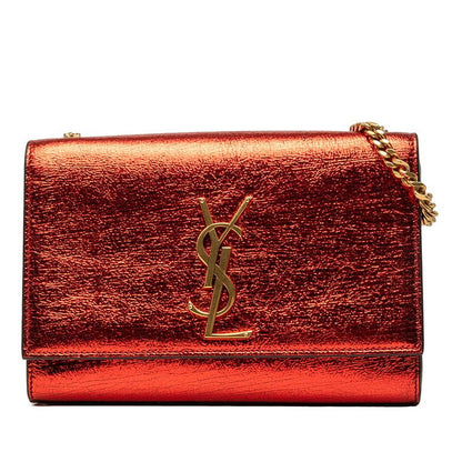 Saint Laurent YSL Logo Cassandra Chain Shoulder Bag Red Gold Leather