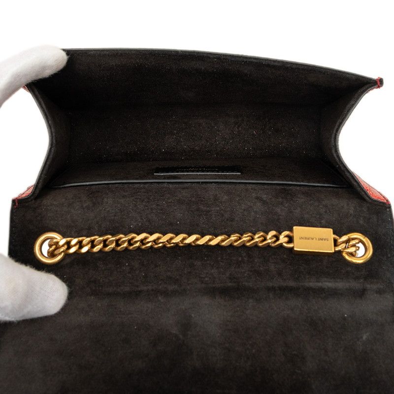 Saint Laurent YSL Logo Cassandra Chain Shoulder Bag Red Gold Leather — view 4